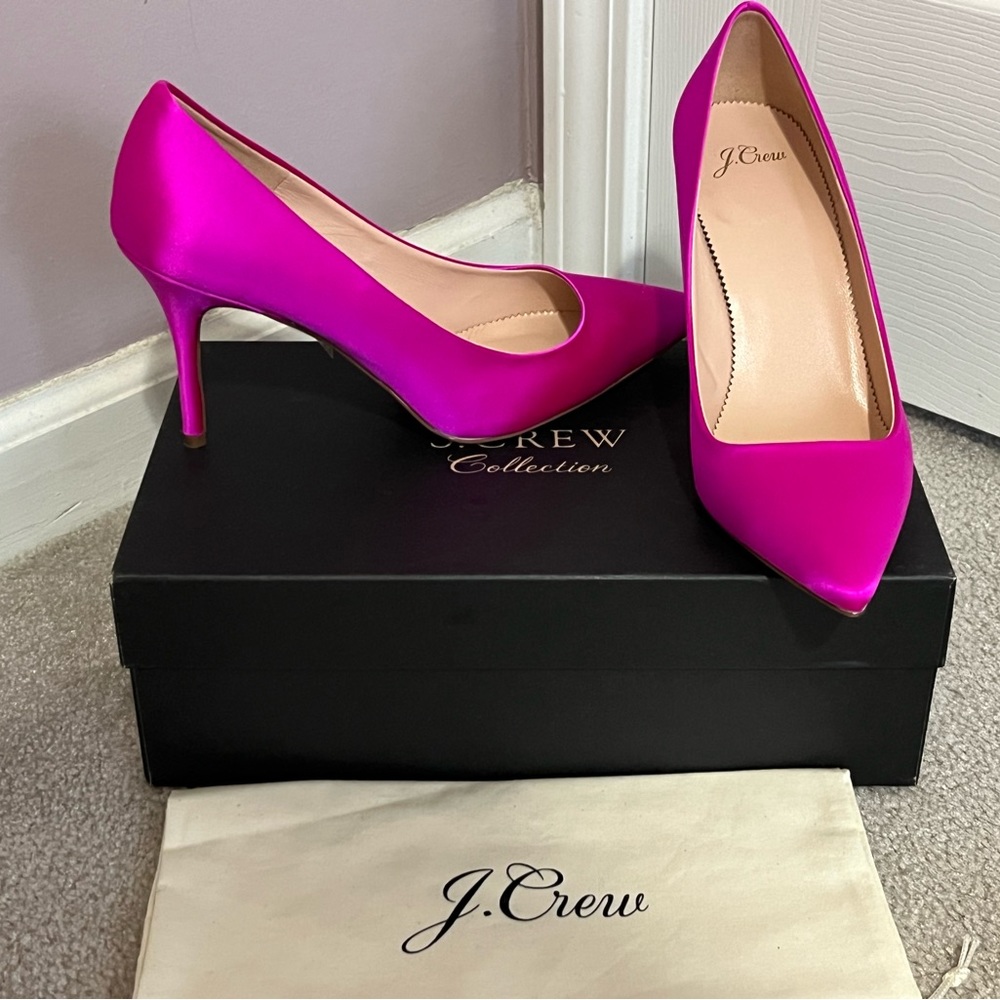 Like New Collection J Crew Elsie Pump in Satin with Glitter Sole, Ss 9